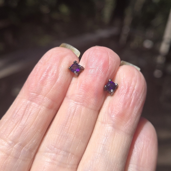 Amethyst sterling & rhodium stud post earrings - Picture 8 of 15